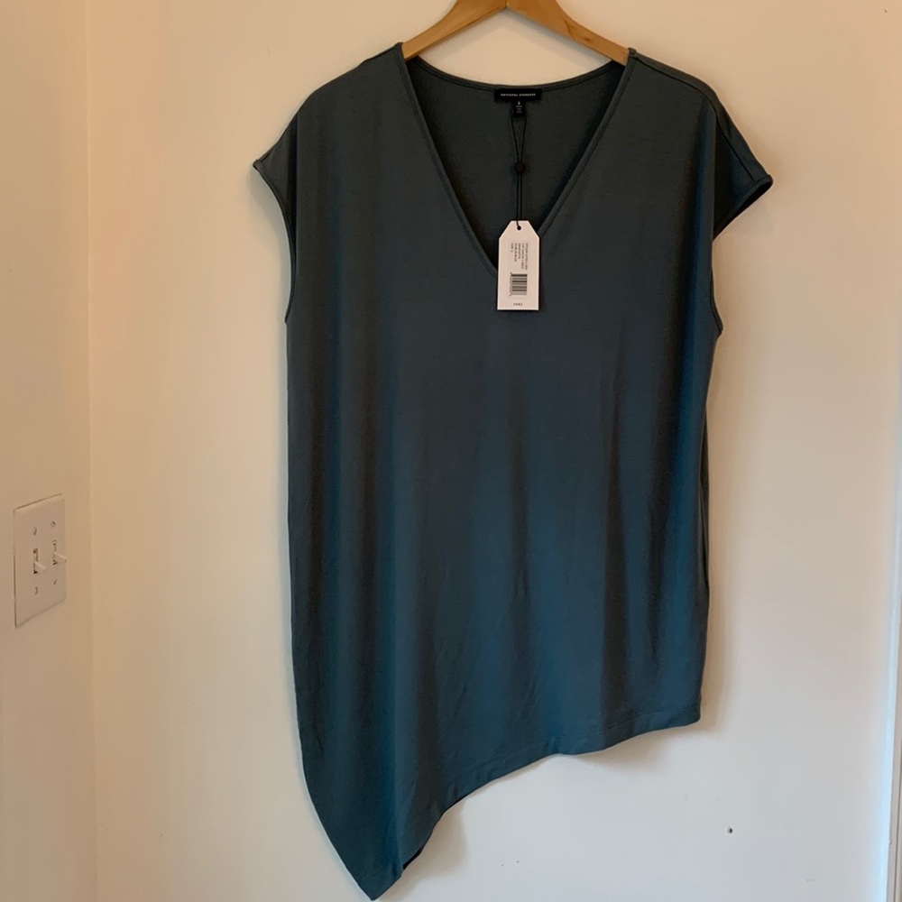 NWT Universal Standard Genevette Blue/Gray Cap Sleeve Tunic Top Size S (14/16)